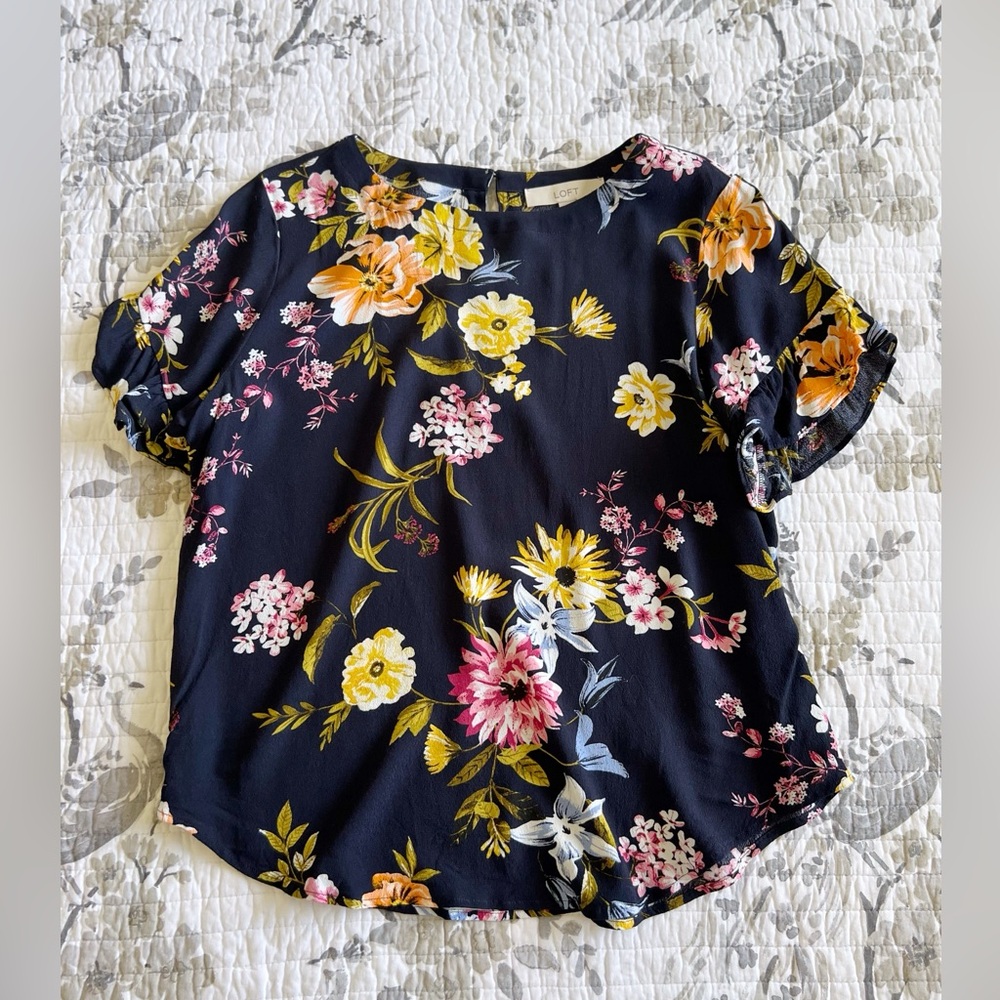 Loft Petite Floral Blouse in Navy Blue • MP